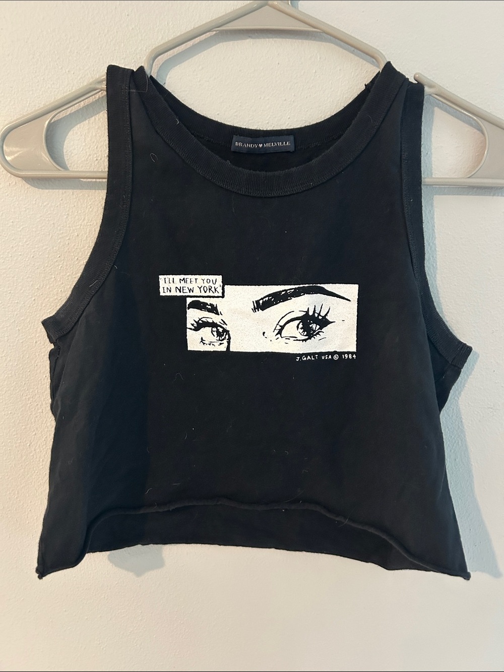 Brandy Melville Black Graphic Crop Tank with White Eye Print